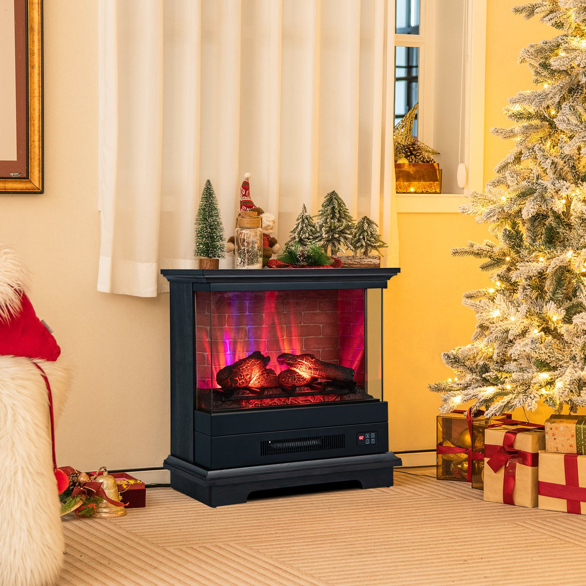 27 Inch Freestanding Fireplace with Remote Control-Black view 2