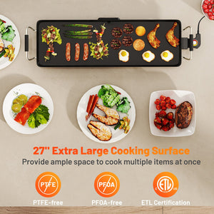 27 Inch Large Electric Griddle Nonstick BBQ Grill with Adjustable Temperature-S view 4