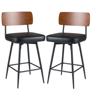 27 Inch Padded Counter Barstools Set of 2 with Metal Legs-Black