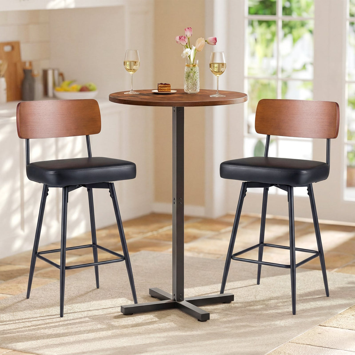 27 Inch Padded Counter Barstools Set of 2 with Metal Legs-Black view 2
