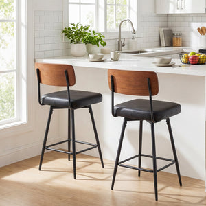 27 Inch Padded Counter Barstools Set of 2 with Metal Legs-Black view 3