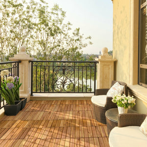 27 Pieces Interlocking Acacia Wood Interlocking Patio Deck Tile view 2