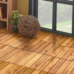 27 Pieces Interlocking Acacia Wood Interlocking Patio Deck Tile view 3