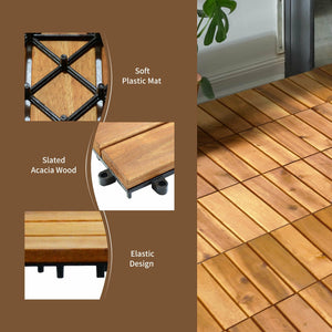27 Pieces Interlocking Acacia Wood Interlocking Patio Deck Tile view 6