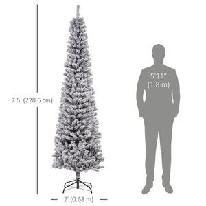 6ft Flocked Christmas Tree, Pencil Christmas Tree with Realistic Branch Tips, Folding Metal Stand, Green – view 37