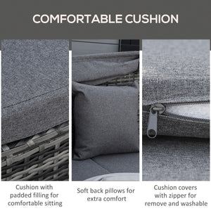 4 Pieces Patio PE Wicker Round Daybed, Outdoor Rattan Garden Lounge Furniture Sets, Grey