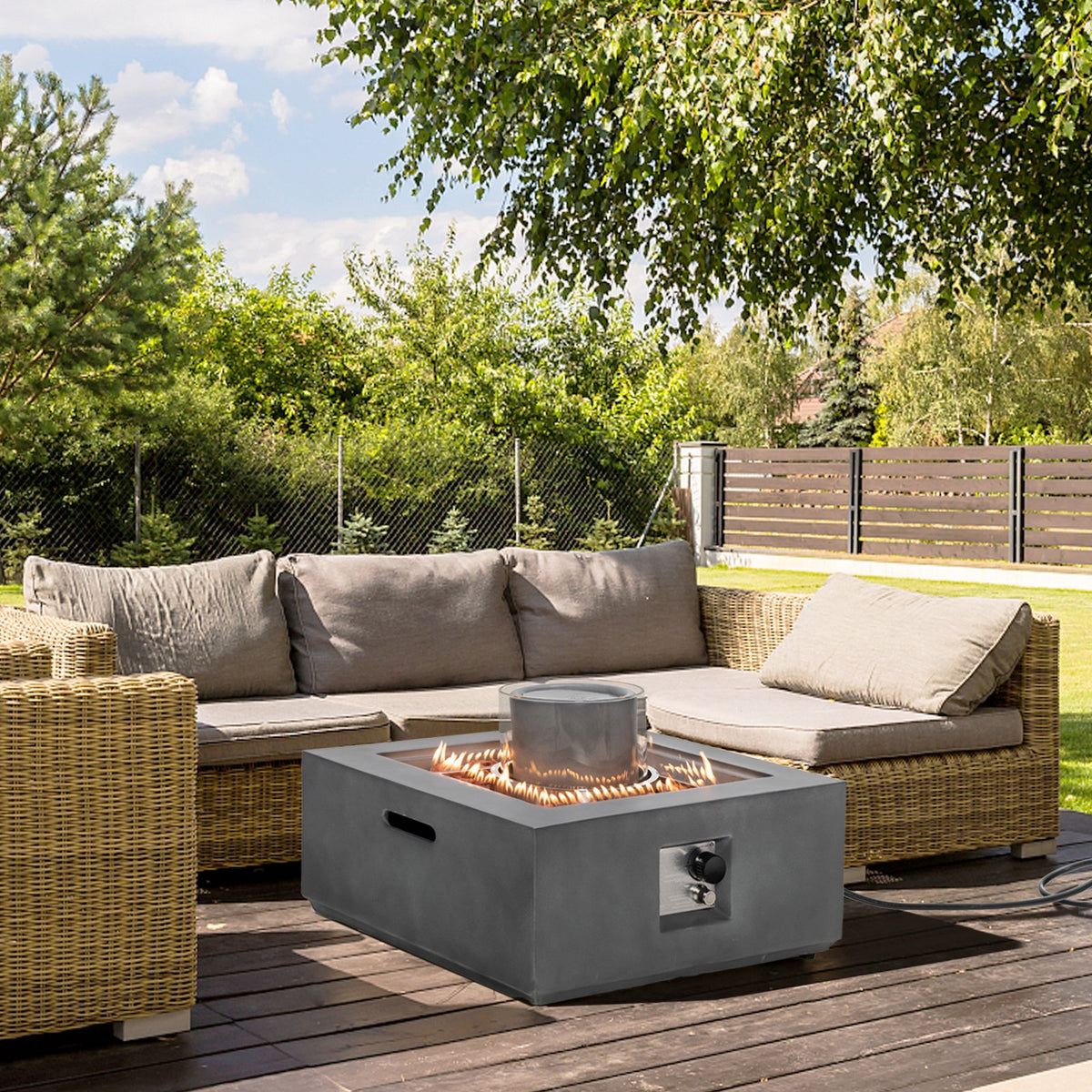 28 Inch 50000 BTU Patio Square Propane Fire Pit with PVC Cover-Gray view 2