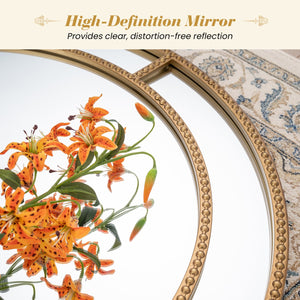 28 Inch Gold Round Wall Mirror with Beaded Frame for Living Room Entryway-Golden view 7