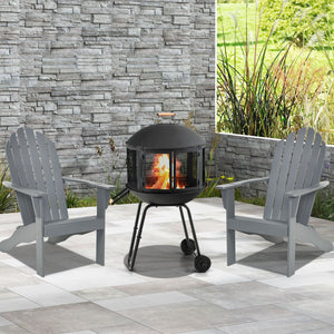 28 Inch Portable Fire Pit on Wheels with Log Grate-Black view 3