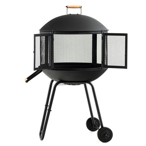 28 Inch Portable Fire Pit on Wheels with Log Grate-Black view 4