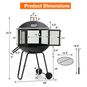 28 Inch Portable Fire Pit on Wheels with Log Grate-Black view 5