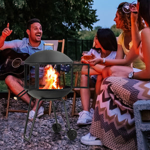 28 Inch Portable Fire Pit on Wheels with Log Grate-Black view 6