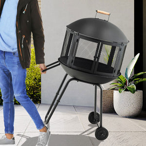 28 Inch Portable Fire Pit on Wheels with Log Grate-Black view 7