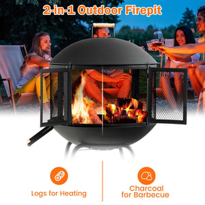28 Inch Portable Fire Pit on Wheels with Log Grate-Black view 9