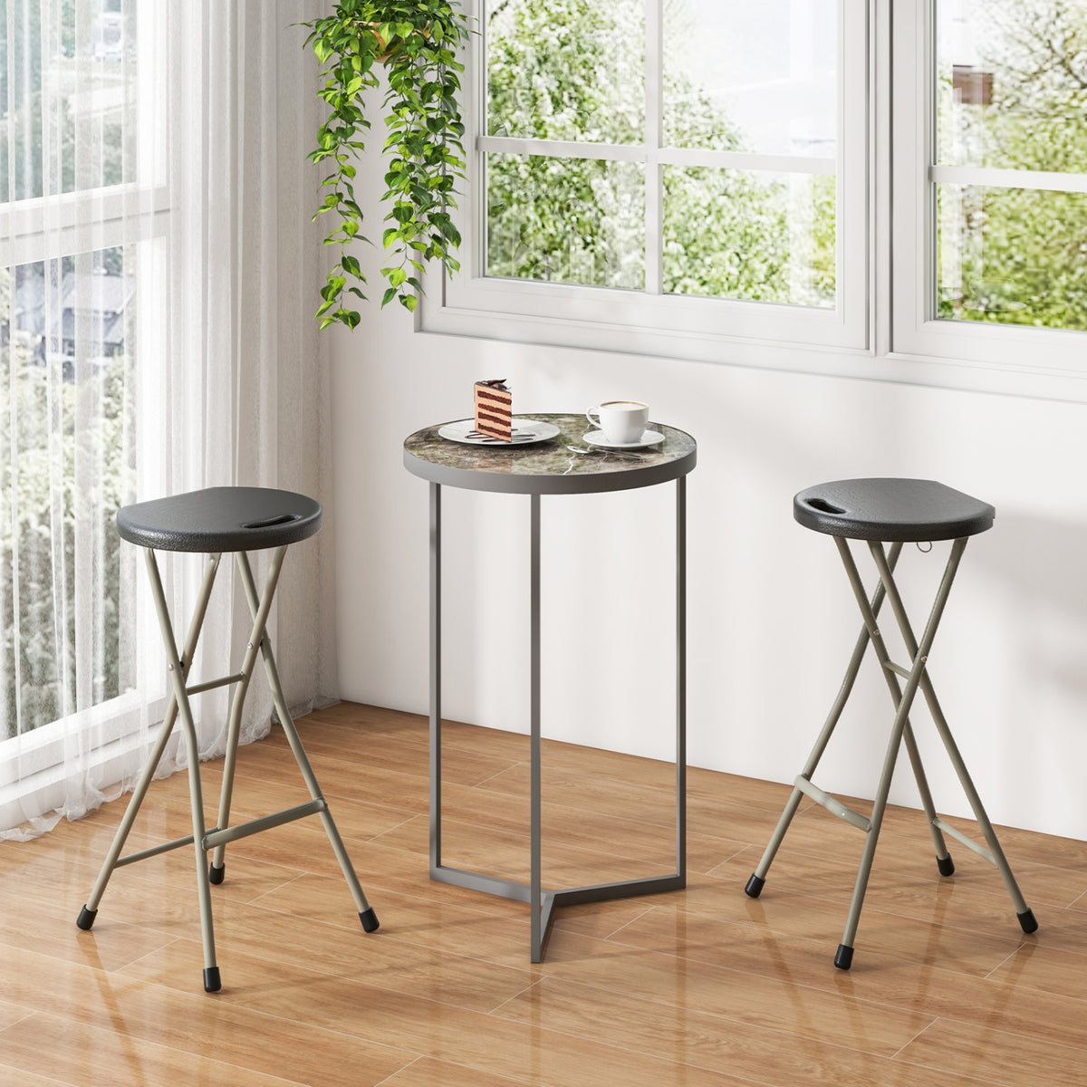 28 Inch Portable Folding Stools with 330lbs Limited Sturdy Frame-2 Pieces view 2