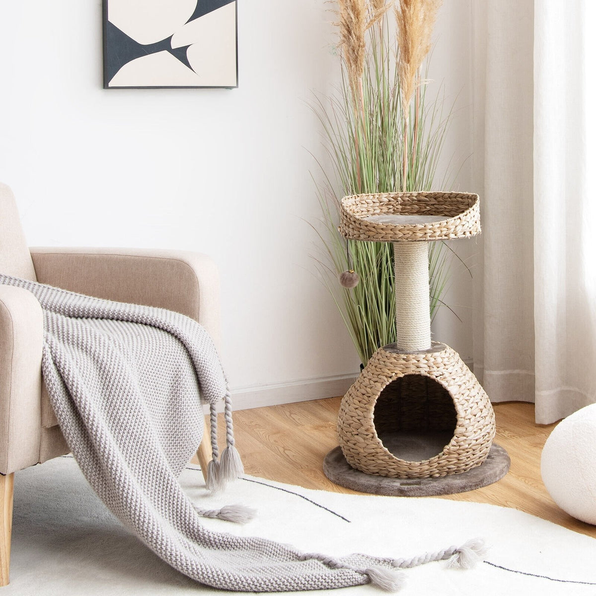 28 Inches Hand-Made Cat Tree Tower with Jump Platform-Coffee view 2