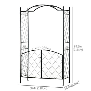 7FT Metal Garden Arch with Gate Climbing Planter Frame Backyard Decor for Vines Morning Glory Black