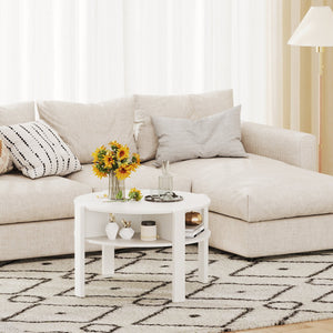 29.5 Inch Round Coffee Table with Storage Shelves for Small Space-White view 2