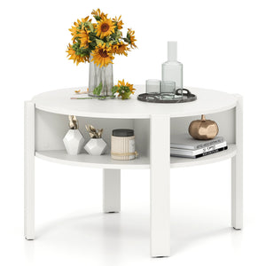 29.5 Inch Round Coffee Table with Storage Shelves for Small Space-White view 4