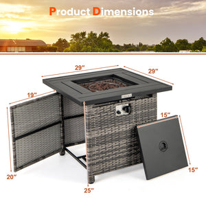 29 Inch Propane Rattan Firepit Table with Lava Rocks and Protective Cover-Gray view 5