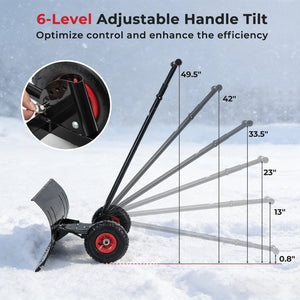 29 Inch Snow Pusher Heavy Duty Metal Shovel with Wheels and Adjustable Handle-Black view 6