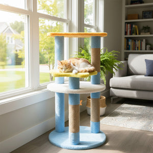 29 Inches Cute Modern Cat Tree with Star and Moon Shaped Platforms-Blue view 2
