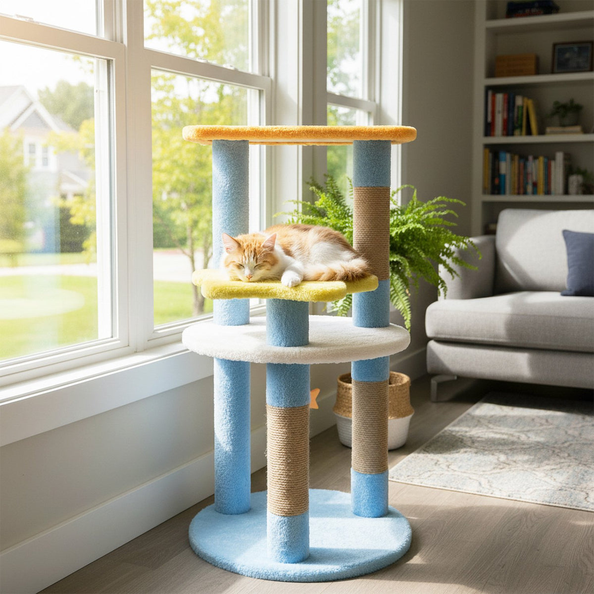 29 Inches Cute Modern Cat Tree with Star and Moon Shaped Platforms-Blue view 2