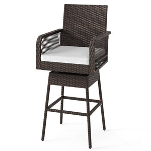 29 Inches Patio 360° Swivel Bar Stool with Cross-Woven Armrests and Seat Cushion-White