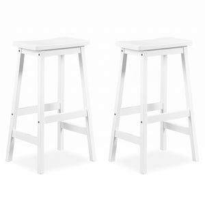 29 inches Set of 2 Saddle-Seat Counter Height Stools with Curved Seat and Footrests-Beige