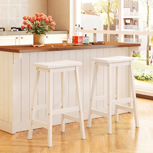 29 inches Set of 2 Saddle-Seat Counter Height Stools with Curved Seat and Footrests-Beige view 2