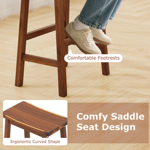 29 inches Set of 2 Saddle-Seat Counter Height Stools with Curved Seat and Footrests-Walnut view 6