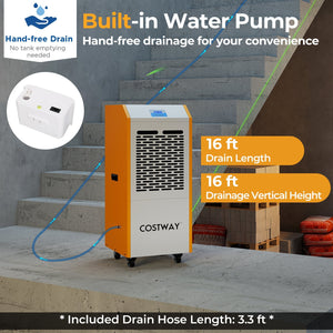 290 Pints Commercial Dehumidifier with Pump and Drain Hose for Basement Warehouse-Yellow view 7