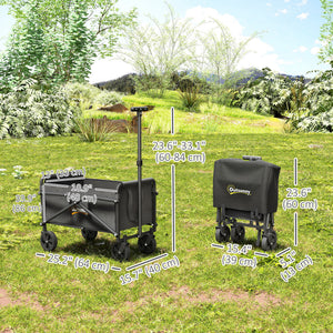 Small Collapsible Folding Garden Cart, Heavy Duty Lawn Wagon with Universal Wheels and Adjustable Handle, Black
