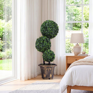 29 Inches Artificial Boxwood Topiary Tree Triple Ball Shrubs view 3