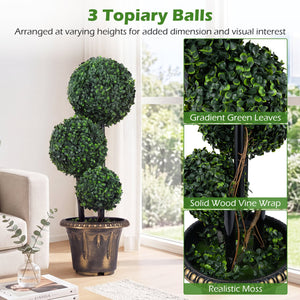 29 Inches Artificial Boxwood Topiary Tree Triple Ball Shrubs view 7