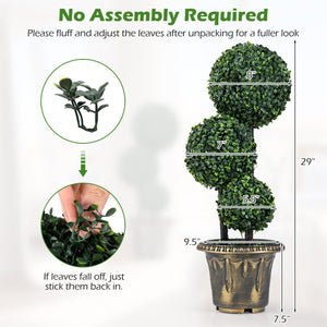 29 Inches Artificial Boxwood Topiary Tree Triple Ball Shrubs view 4