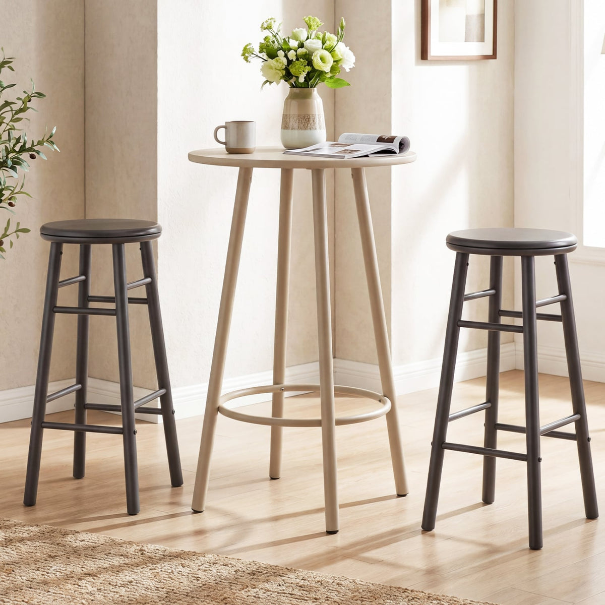29 inches Swivel Bar Stools Set of 2 with Footrests & Crossbars-Gray view 2