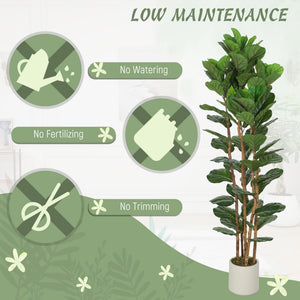 6FT Artificial Fiddle Leaf Fig Tree Set of 2, Fake Potted Tree with Solid Wood Trunks for Indoor Decor, Green