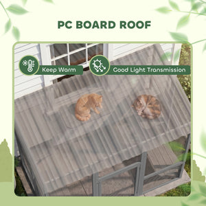 Large Outdoor Catio with Weatherproof Roof, Bridge, Resting Box, Platforms, Grey – view 5