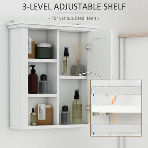 Bathroom Wall Cabinet, Wall Mounted Medicine Cabinet with 3 Open Shelves and Storage Cupboard for Laundry Room, White