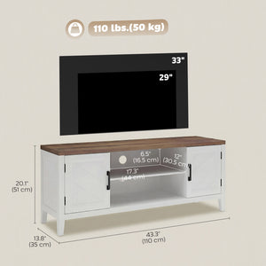 TV Stand for TVs up to 55 Inch, Entertainment Center with 2 Open Shelves, 2 Cabinets, Thick Top, White and Brown