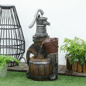 Wine Jars Outdoor Waterfall Fountain with Adjustable Flow, 4-Tier Rustic Resin Cascading Water Fountain, Decorative Backyard Water Feature for Zen Garden, Deck, Porch