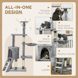 53" Cat Tree Tower, Kitten Activity Centre with Scratching Posts, Condo, Perches, Ladder, Hammock – view 6