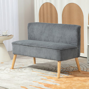 Modern 2 Seater Sofa, Upholstered Two Seater Couch with Rubber Wood Legs, Cream White – view 21