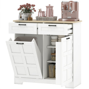 13 Gallon Tilt Out Garbage Cabinet, Kitchen Island with Trash Cabinet, 2 Drawers, Door Racks – view 8