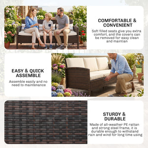 3-Seater Wicker Sofa, PE Rattan Outdoor Couch Conversation Furniture with Removable Cushions for Patio – view 11