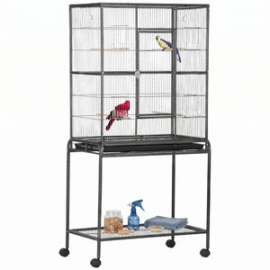 64" Extra Large Bird Cage, Rolling Metal Parrot Cage, Bird House with Detachable Rolling Stand – view 2