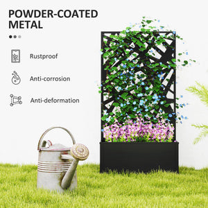 Raised Garden Bed with Trellis, Freestanding/Wall Mounted Metal Garden Box with Privacy Panel, Irregular Line Cut-Outs