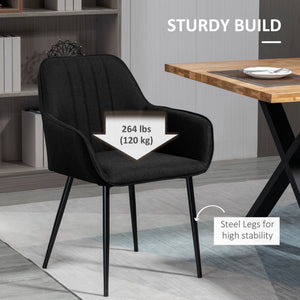 Dining Chairs Set of 2, Linen Upholstery Accent Chair with Back, Armrest, Metal Legs, Dark Grey – view 26
