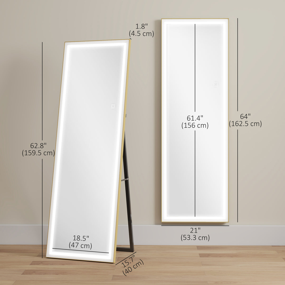 LED Mirror with Dimmable and 3 Colour Lights, 64" x 21" Rectangular Floor Mirror for Bedroom Living Room – view 2